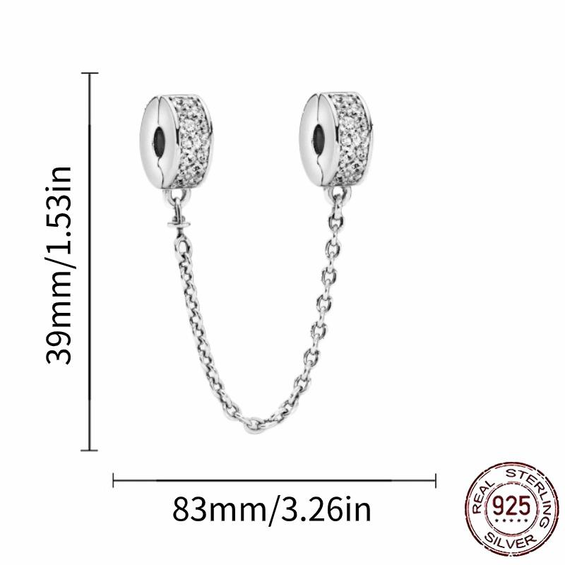 Stříbrný Křišťálový Pavé Bezpečnostní Řetízek Pevný Klip Pramen Přívěsek Vhodný pro Ženy Náramek Stříbrné Šperky Párty Narozeninový Dárek