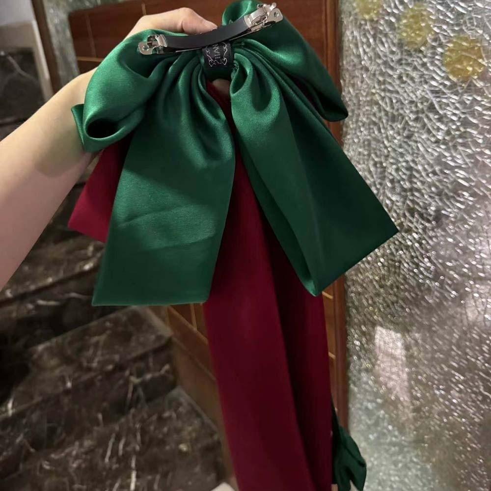 Contrast Color Satin Ribbon Headdress Sweet Christmas Hair Accessory Oversized Bow Hair Clip  Daily
