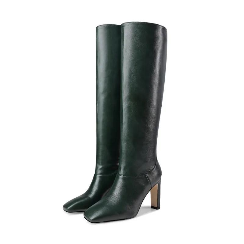 Fashion New Square Toe Square Heel Simple Black Beige Brown Knee High Boots European American Fashion Commute Women's Boots Size 35-43