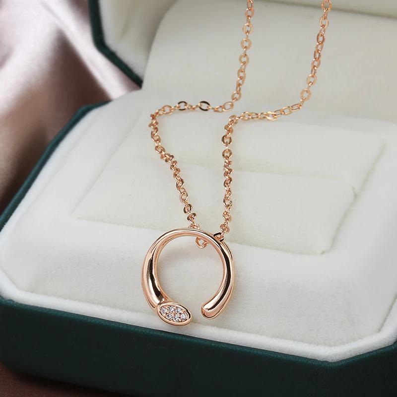 Simple  Rose Gold Color Pendant Necklace For Women Fashion Unique Natural Zircon High Quality Daily Fine Jewelry