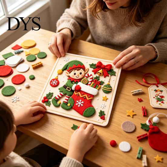 Creative DIY Handicraft Projects Christmas Magic Felt Sticker Art Kit for Kids, 3D Layered Santa & Tree Texture Handcraft Set Craft Set, No Mess Peel