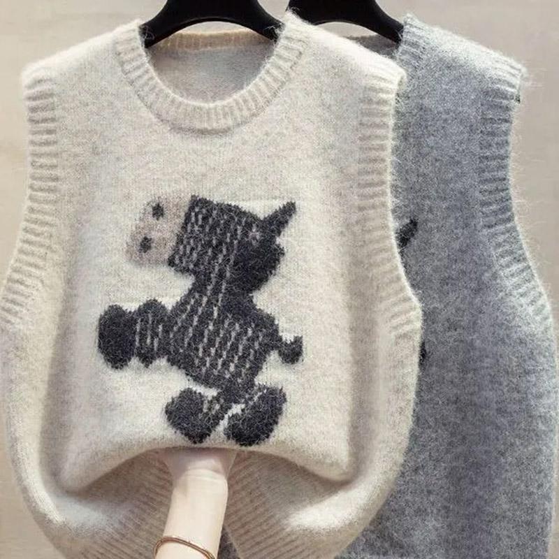 Vest for Women Cotton Winter Knitted Sweater Sleeveless Tops Vest Soft Thickened Casual Vest