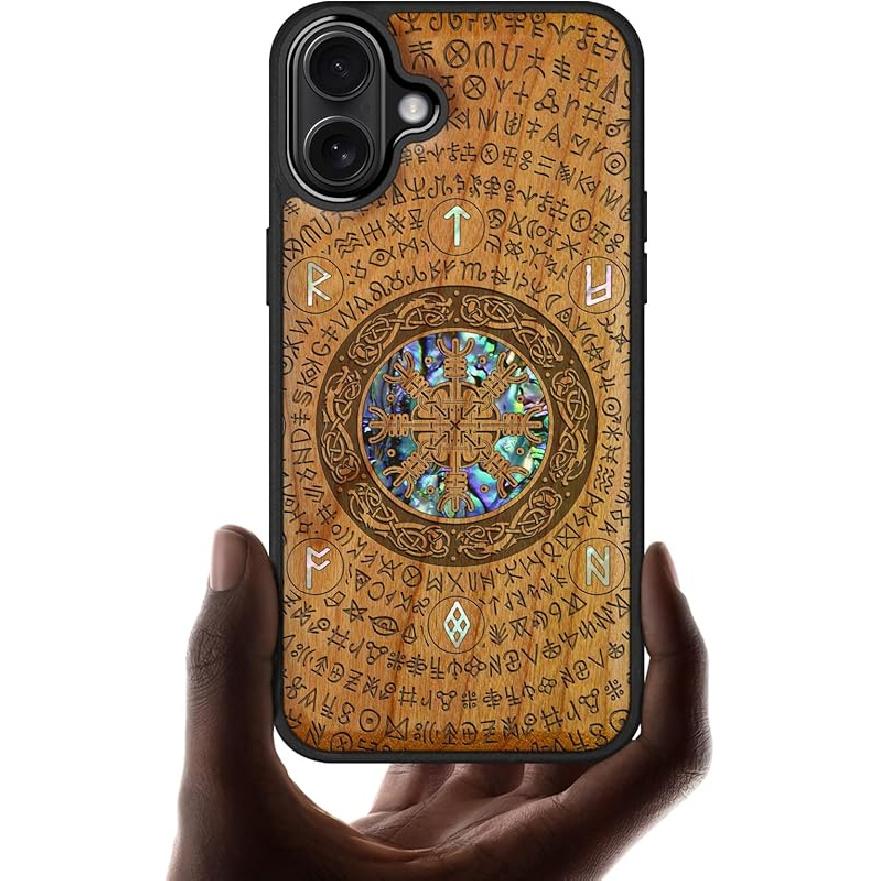 Carveit Magnetic Case for iPhone 16 Plus Case, Wood Artisan Engraved & Handmade Shell Inlaid, TPU Shockproof Cover, Compatible with MagSafe Wireless