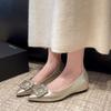Silver High-heel Single Shoe - Women's 2025 New Style Pointed-toe Rhinestone Square Buckle Slip-on Business Casual Women's Shoes