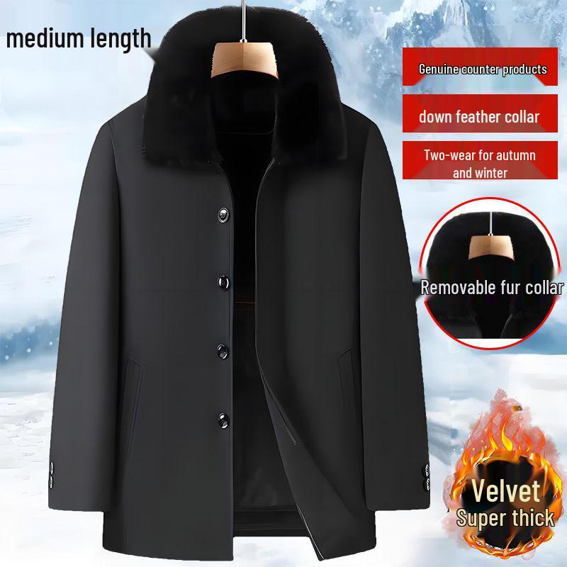 Mid-length Men's Winter Jacket: Warm, Thickened Cotton with Velvet, Genuine Product for Middle-aged and Elderly.
