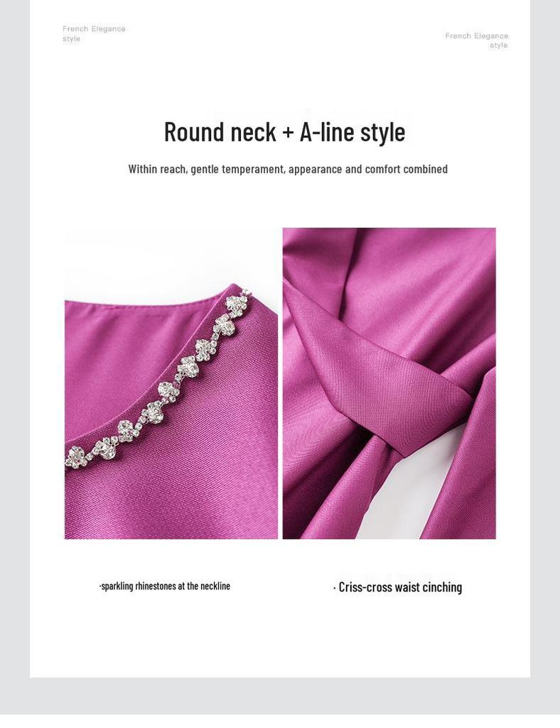 French Chic Light Luxury Waist-Slimming Dress - Imitation Silk Wool with Diamond Detail