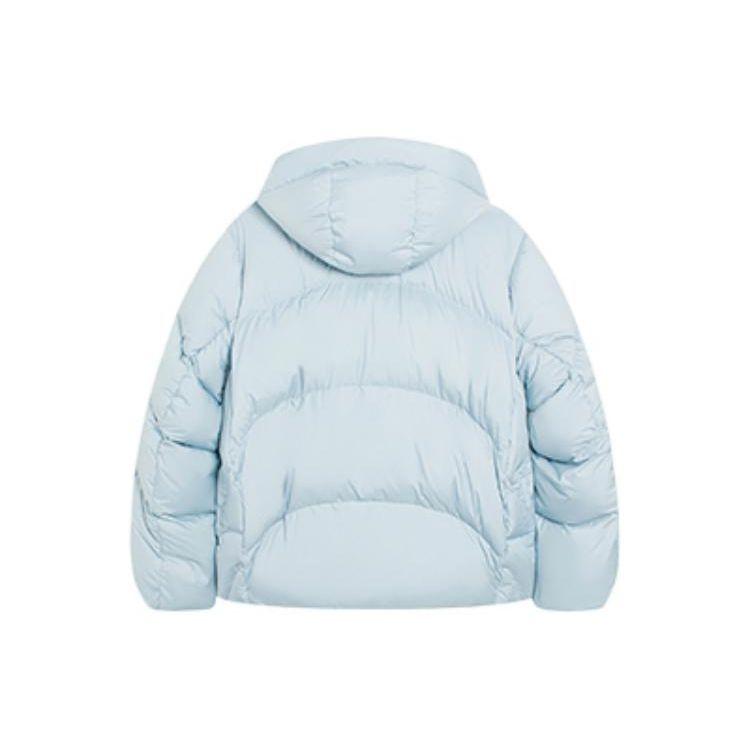 Li Ning Plain Zippered Stand Collar Hooded Down Jacket Unisex Outerwear Sky-Blue AYMS378-2