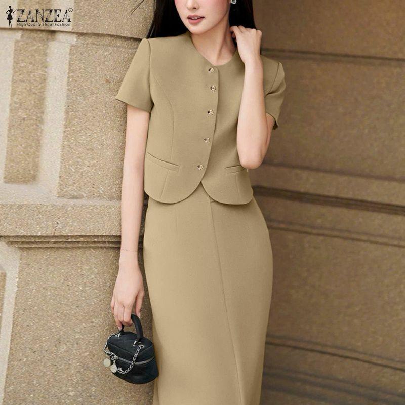 ZANZEA Women Short Sleeve Blouse and Skirts Summer Two Piece Suit Sets
