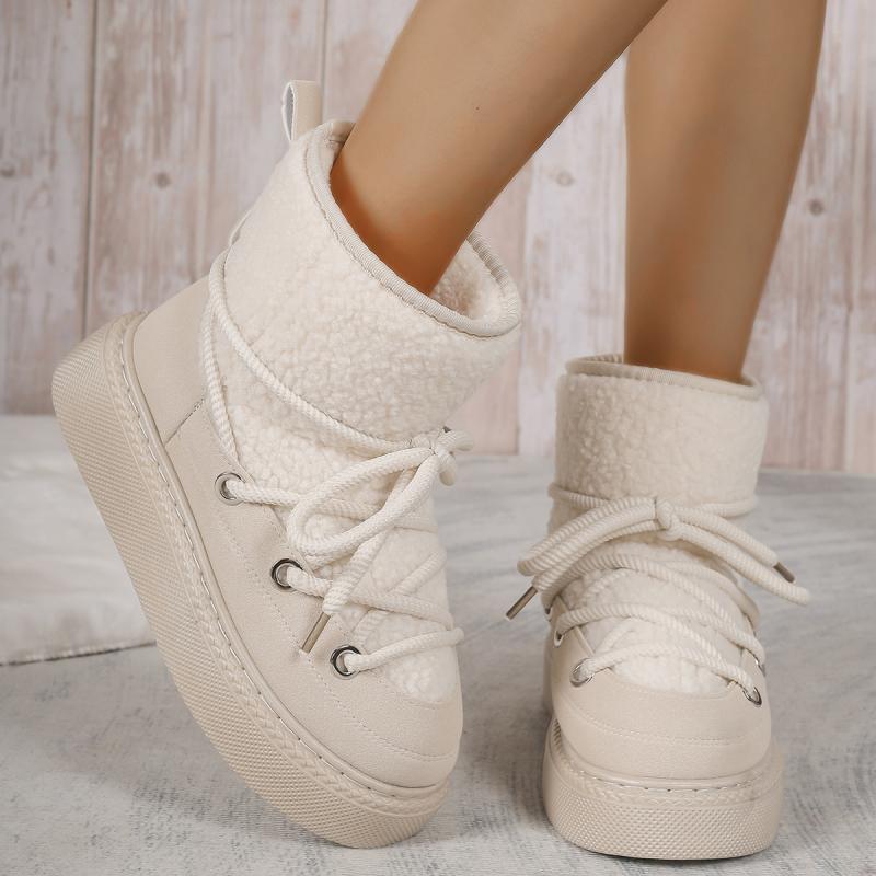 Fashion Fashion Lace Up Decoration Suede Snow Boots Soft Thick Bottom Medium Heel Cotton Boots Winter Warm Short Plush Shoes Plus Size