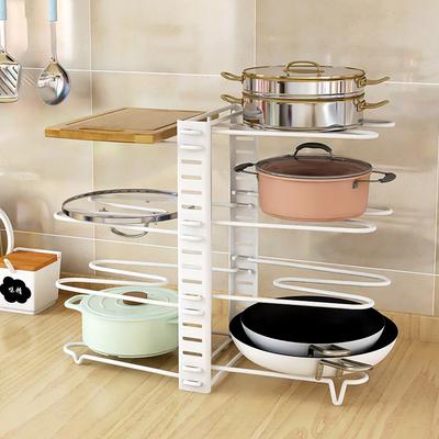 Kitchen Adjustable Multi-layer Vertical Lid Rack, Wrought Iron Storage Multi-functional Desktop Pot Rack, Household Pot Rack