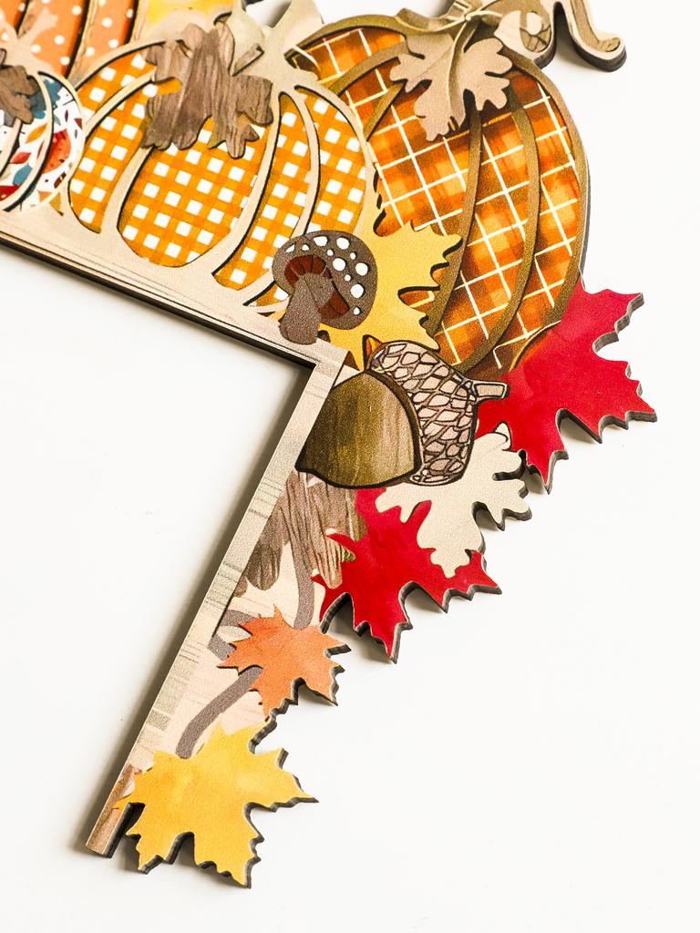 Autumn Pumpkin Door Topper Decor, Colorful Wooden Pumpkins & Leaves Design, Harvest Festival Bedroom Living Room Home Decoration