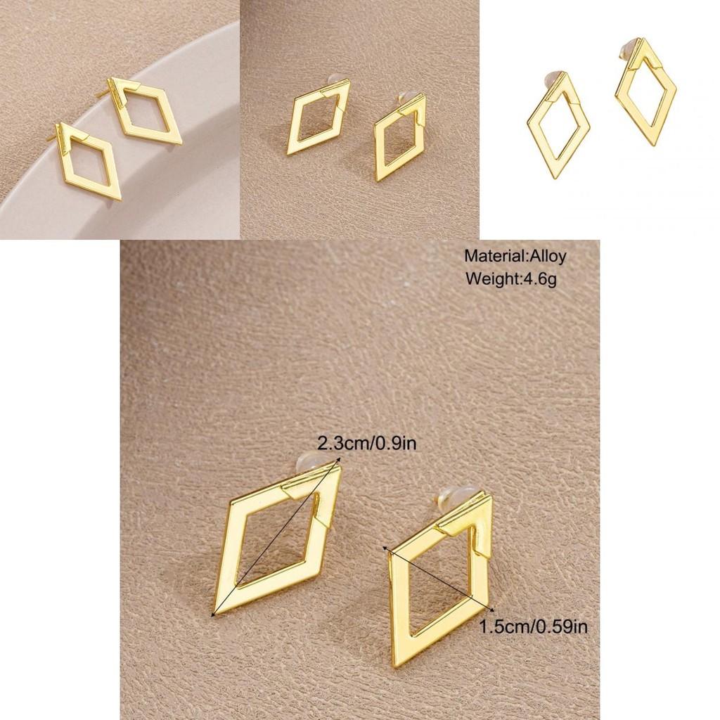 Elegante Geometrische Zweilagige Diamantförmige Ohrstecker für Damen in Gold und Silber