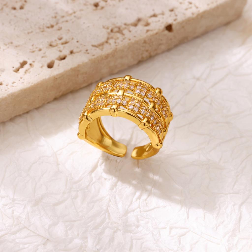 Luxuriöse vergoldete Edelstahl Geometrie Ringe für Damen Herren Offener verstellbarer Charm Fingerring Hochzeitsparty Mode Zirkon