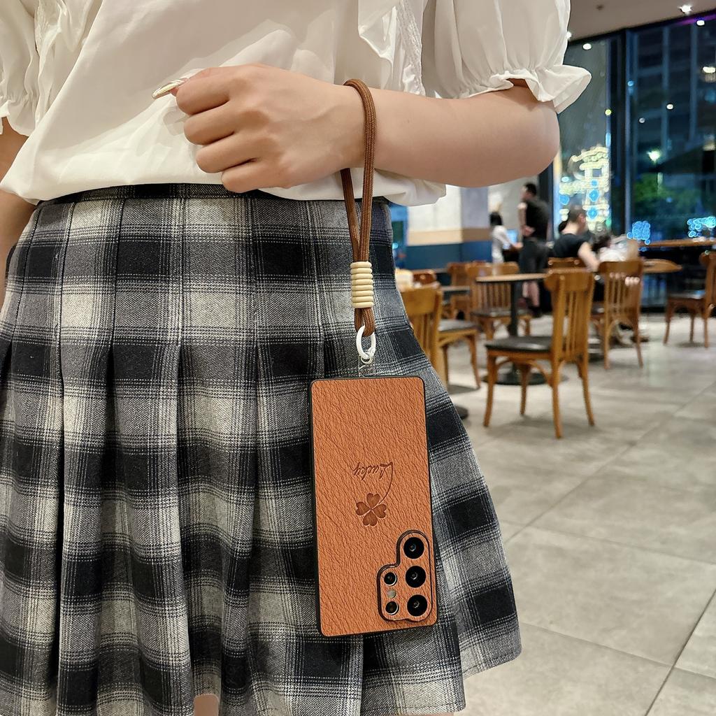 Samsung S25FE Phone Case S24ultra All Inclusive Ultra Thin New Four Leaf Clover A56 Leather Pattern Protective Case