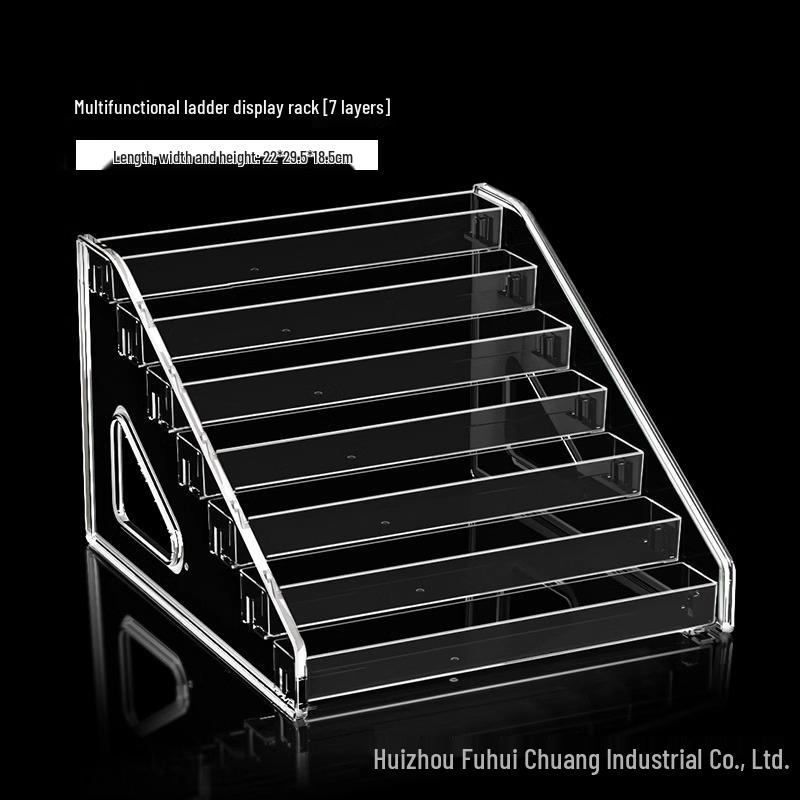 Acrylic Badge Display Stand with Transparent Tiered Shelves for Desktop Badge Storage