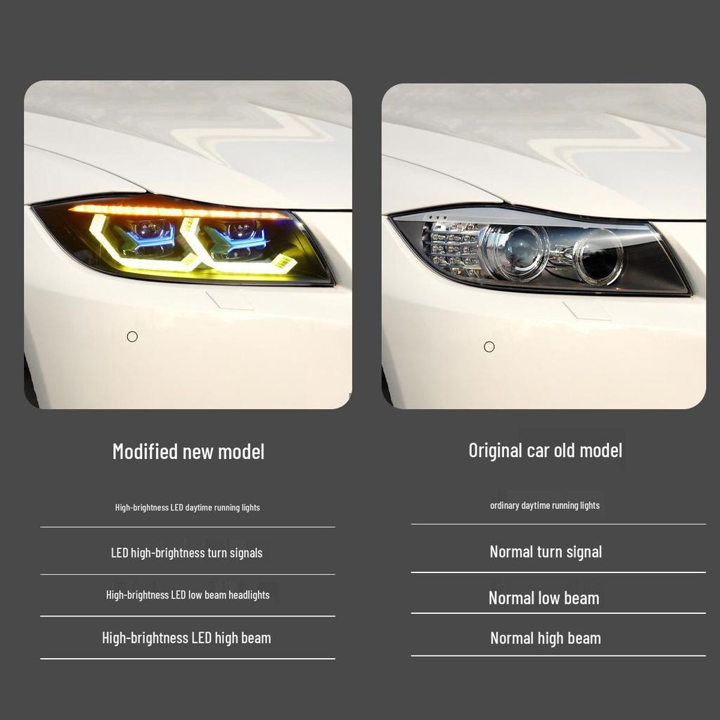 BMW 3 Series E90 LED Headlights: Fits '05-'12, with RGB Daytime Running Lights & Flowing Turn Signals.