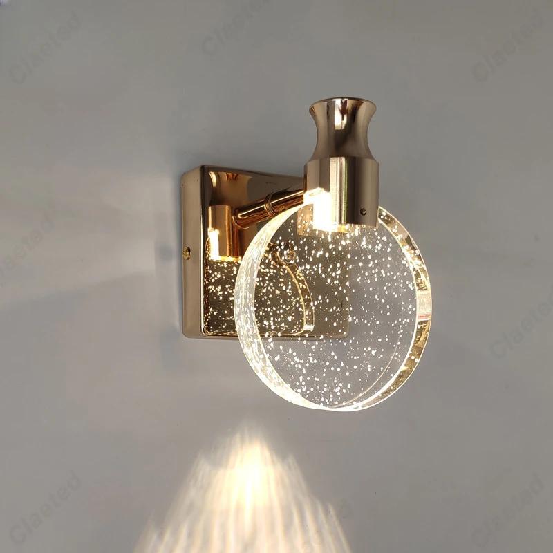 Modern Simple Crystal Bedroom Bedside Led Lights Bathroom Makeup Sconce Dining Table Wall Lamps for Room Decor Home-appliance