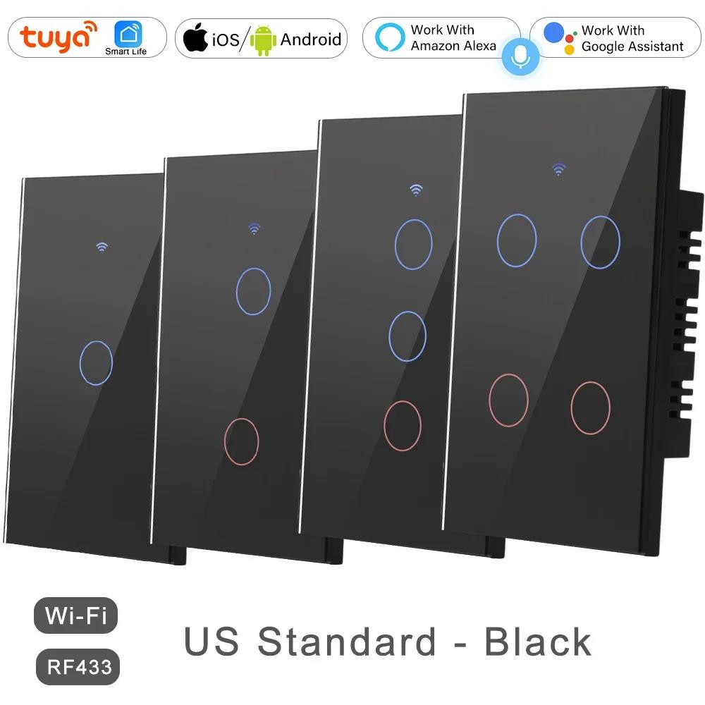 2 Way Smart RF433 Remote Control Wall Light Touch Switch Light Glass WiFi Tuya Smart Life US USA White Black Gold Alexa ON OFF