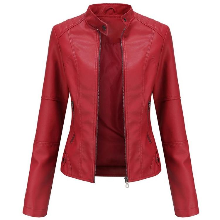 

New Fashion Oversized Cropped Racer Biker Jacket Women PU Faux Leather Motorcycle Bomber Coat Slim Zip Up Casual Outerwear Plus Size S To 4XL 4XL вина червоного кольору