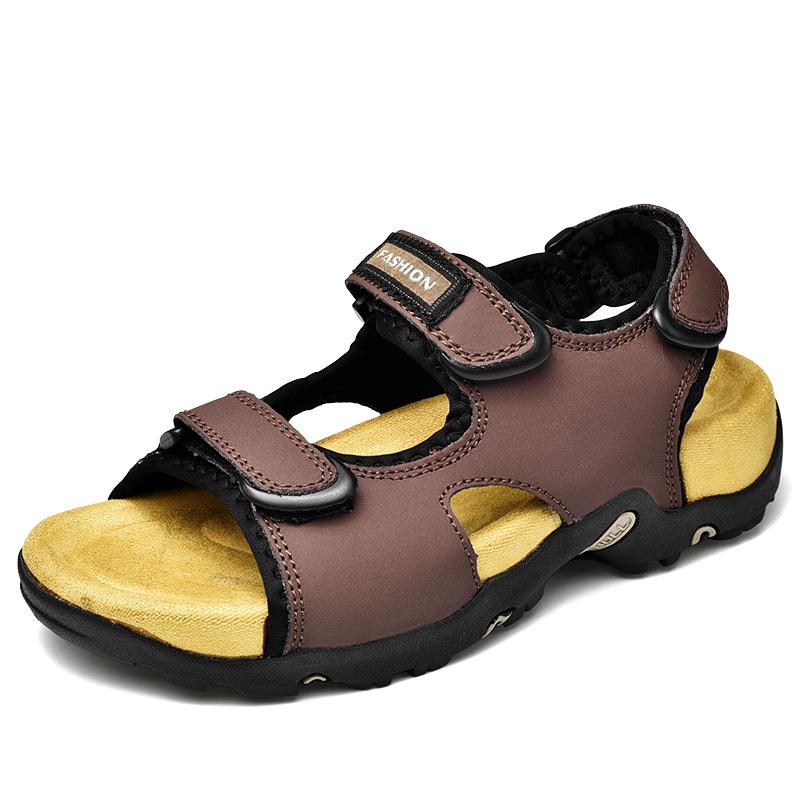 

Мужские сандалии из натуральной кожи с открытым носком, летние универсальные студенческие спортивные повседневные пляжные туфли двойного назначения с мягкой подошвой, мужские тапочки 45
