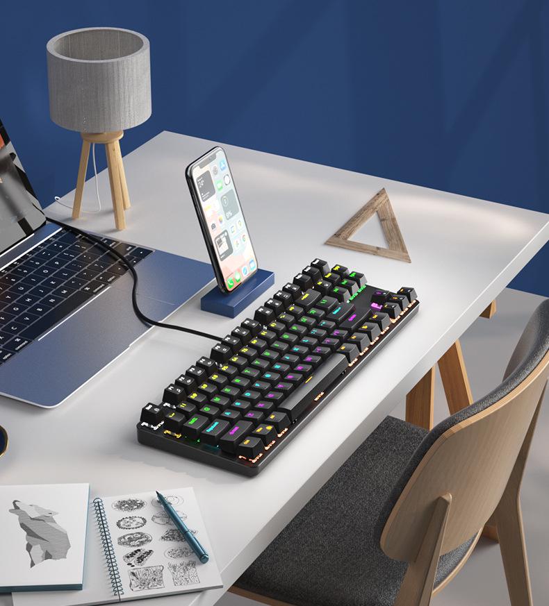 BOW 87-Key Hot-Swappable Mechanical Keyboard with Brown & Red Switches for Gaming & Office.