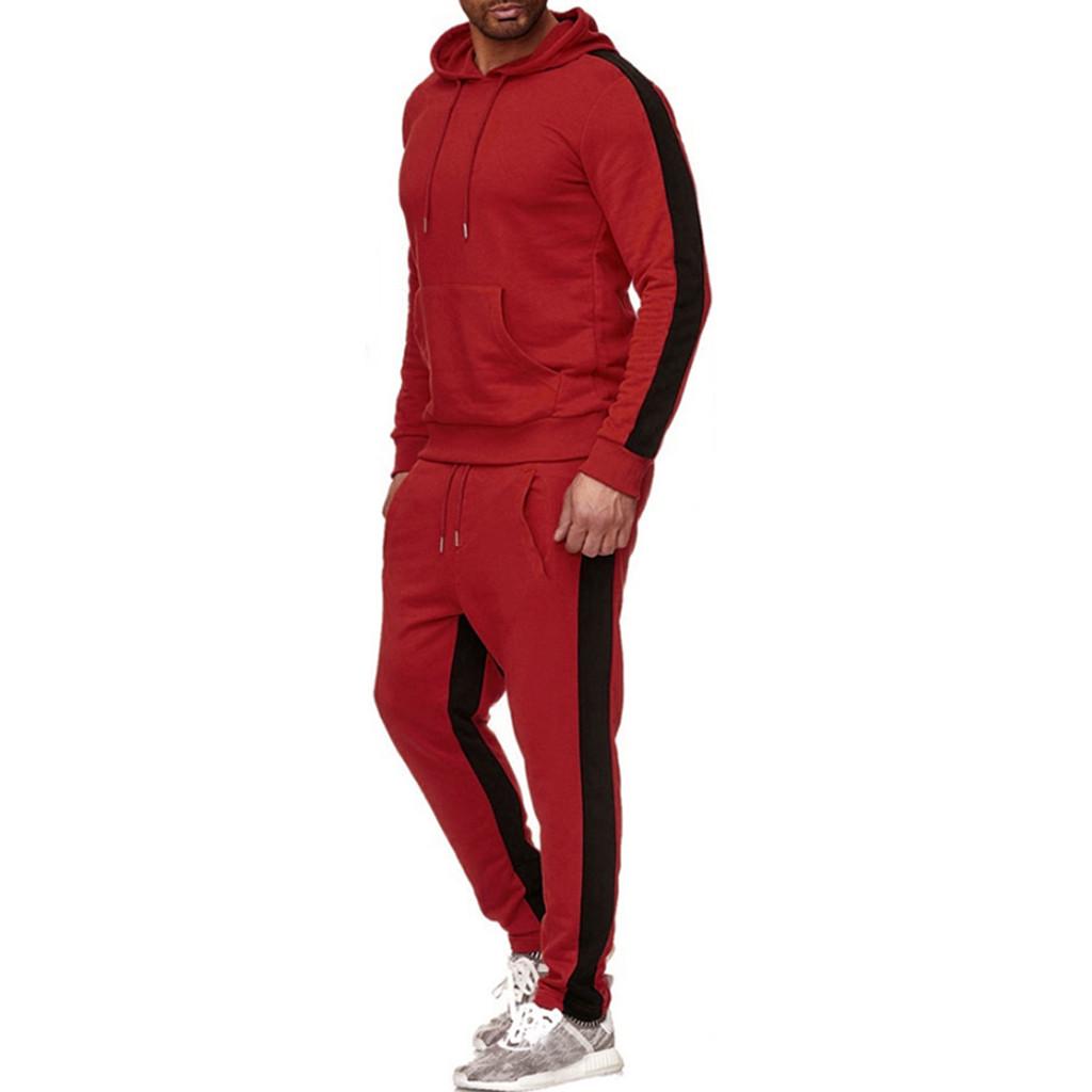 Men's  Winter Patchwork Sweatshirt Top Pants Sets Sports Suit Tracksuit