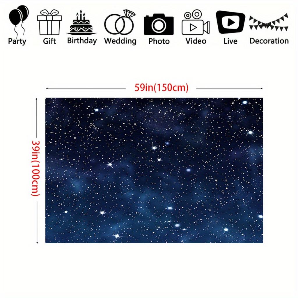 2D Plane 1 Piece of Deep Blue and Golden Starry Night Background Banner Suitable for Birthdays and Weddings