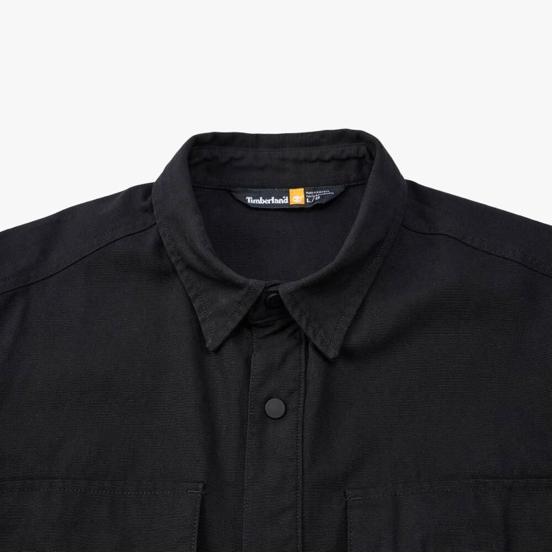 Timberland Polo Collar Casual Multi-Pocket Solid Color Single-Breasted Long Sleeve Shirt Unisex Shirts Black A683K