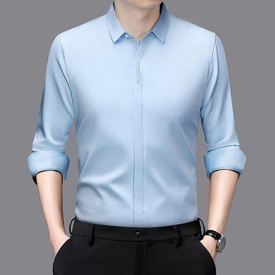 Herren Business Casual Langarmhemd Einfarbig Knitterarm Knitterfrei Bequem Ganzjährig Vielseitiges Oberteil