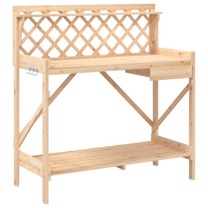 VidaXL Potting Bench with Trellis, Plant Stand with Hooks and Drawer, Garden Patio Potting Table, Wood 368428