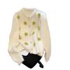 Early spring new station soft waxy plush design sense heavy industry flower knitted cardigan sweater jacket women