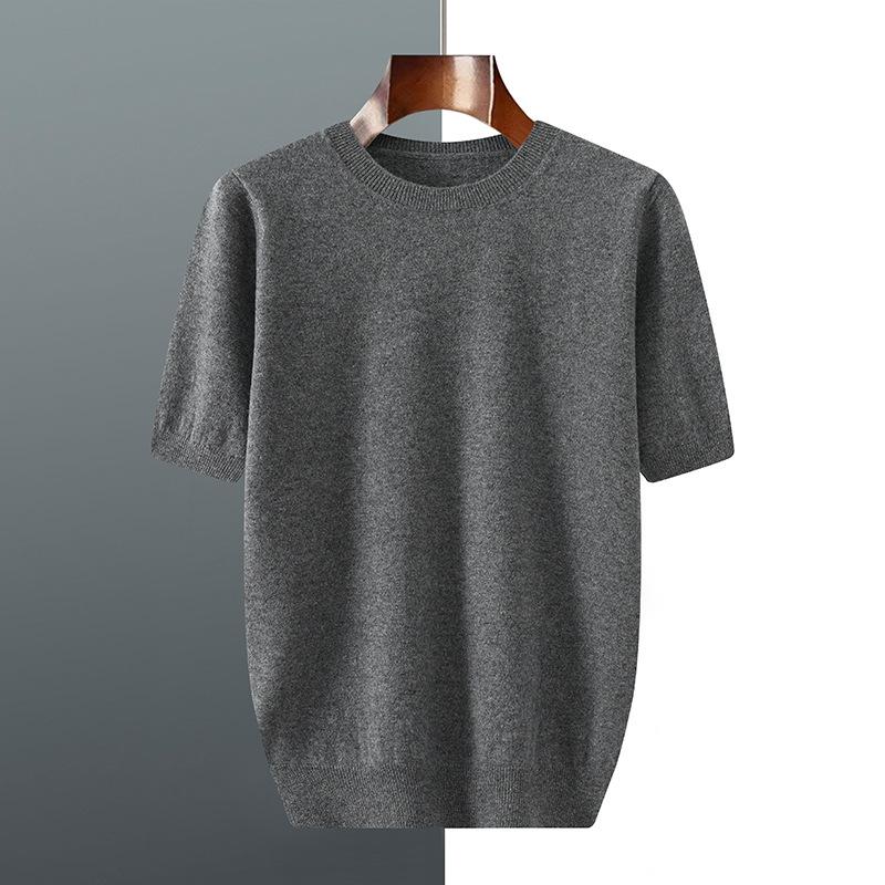 Men's Short-sleeved Fall/winter Casual Lightweight T-shirt with Simple Texture for Casual Office Wear, Round-neck Base Layer Sweater, Knitted Garment