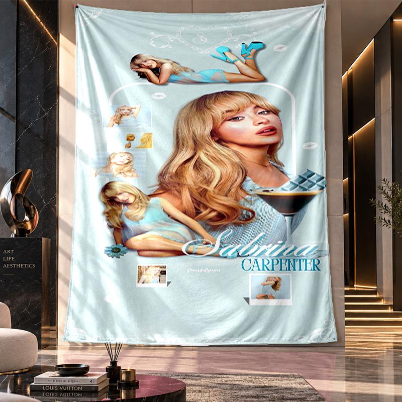 Wandbehang-Gobelin, Stoff-Hintergrund mit Aufdruck von Sabrina Carpenter für Schlafsaal-Party-Dekoration