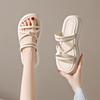 Thick Bottom Sandal Slippers Female Summer Cross Thin Strap Two Wear Ladies Beach Slippers Fashion Women Summer Shoes Breathable for Hot Weather