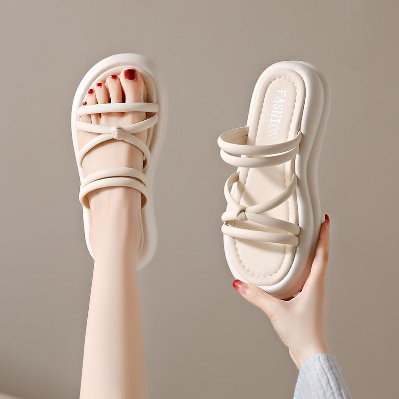 Thick Bottom Sandal Slippers Female Summer Cross Thin Strap Two Wear Ladies Beach Slippers Fashion Women Summer Shoes Breathable for Hot Weather