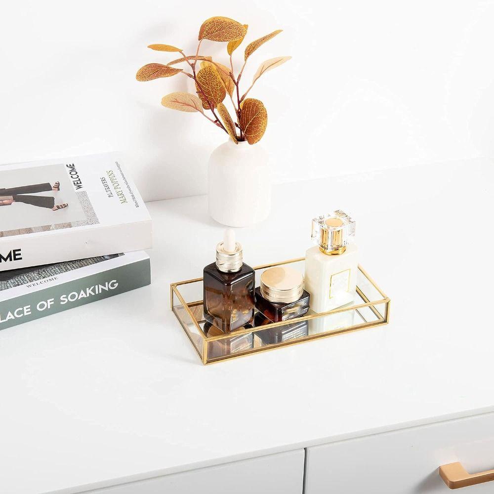 Gold Rechteckspiegel Dekotablett 7,87*5,5*1,38 Zoll Vintage Schmucktablett Schlafzimmer