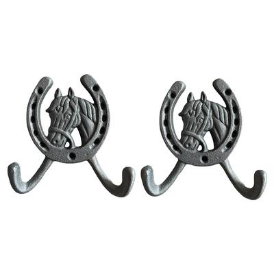 2 stuks Creatieve Dubbele Haak Gietijzeren Paardenhoofd Haak Retro Het Amerikaanse Dorp Decoratieve Accessoires Sleutelhanger Muur