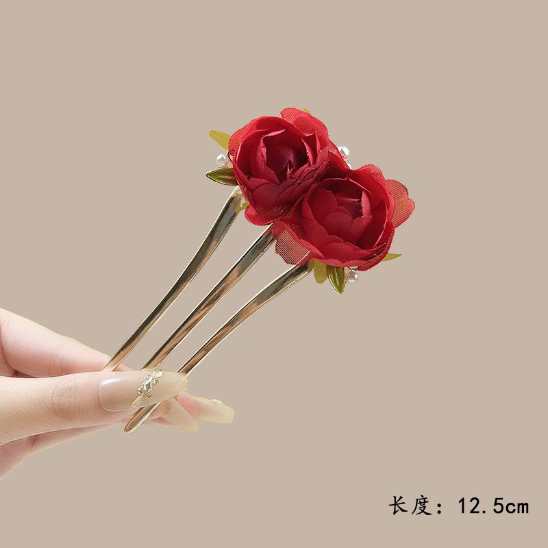 Elegant Flower Hairpin For Women Sweety Peony U Shaped Hair Stick Girls Fashionable Hair Accessories Gauze Floral Hair Pin NEW