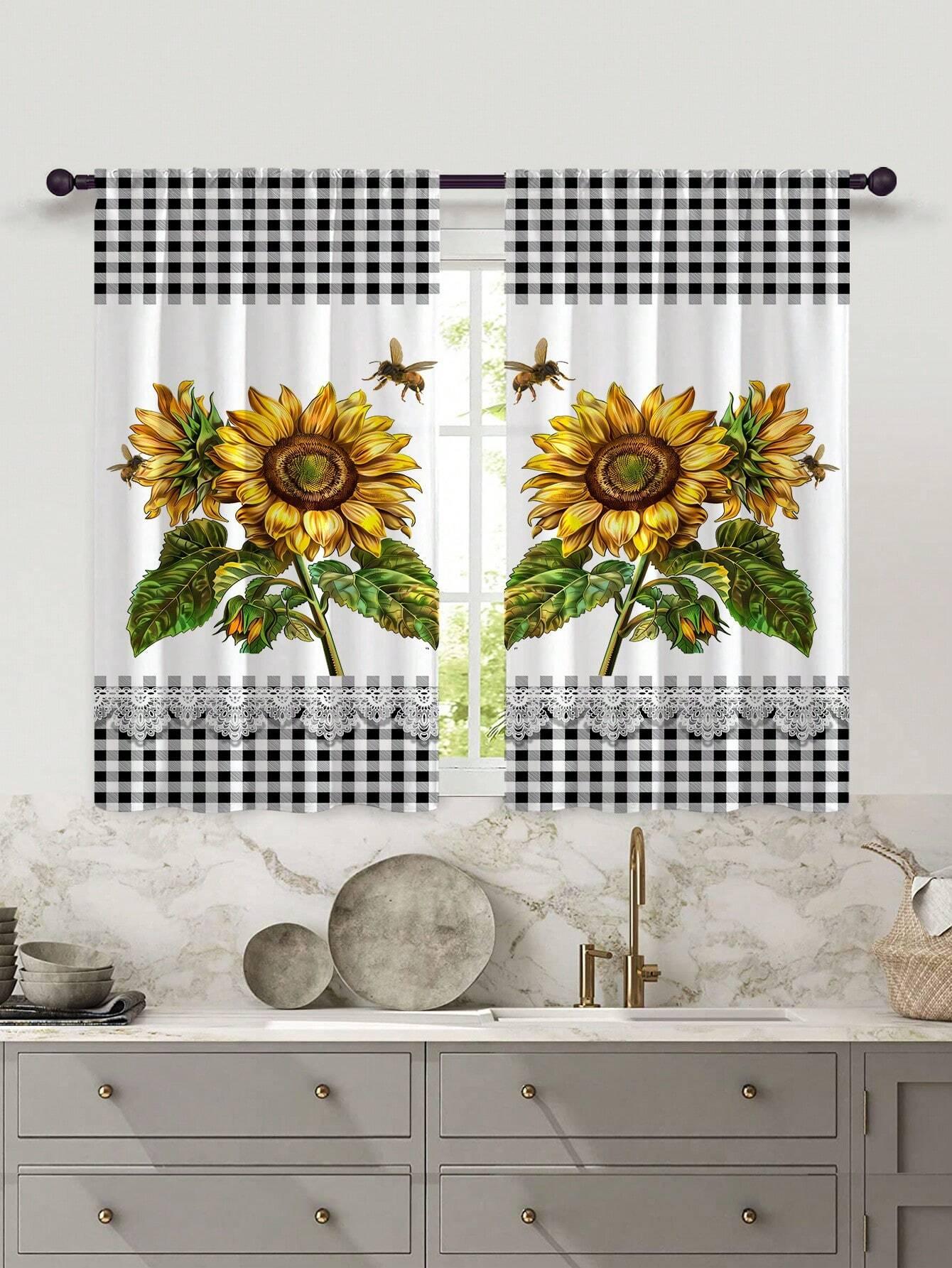 

New-style Fashionable Digital Print Design Rose Farmhouse Background Kitchen Curtain Panels Designed For Rest Room Living Interior Room Home Deco W60H60(CM)x2pcs&HOOK