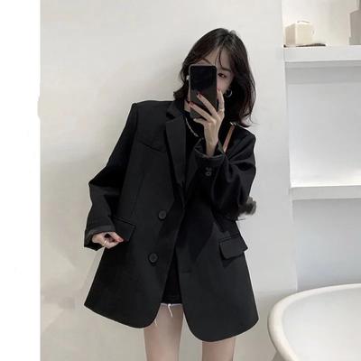 Czarna kurtka blezerowa z wyższej półki damska wiosenno-jesienna w dużym rozmiarze luźna i wyszczuplająca kardigan top