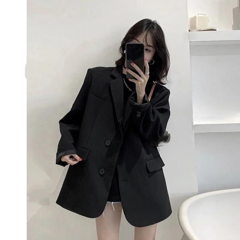 

Черный Пиджак Блейзер Высокого Класса Женский Весенне-Осенний Большого Размера Свободный и Тонкий Блейзер Кардиган Топ M чёрный