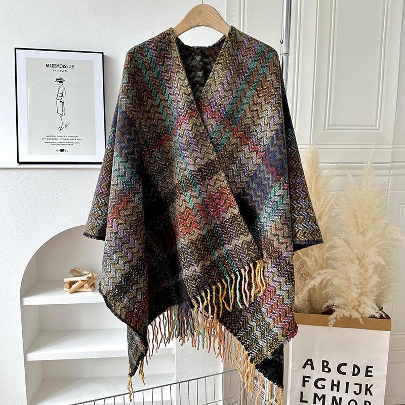 Knit Shawl Wrap for Women, Ladies Knitted Kimono with Fringe for Fall Winter, blanket shawl