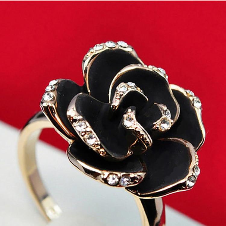 Women's Fashion Black Rose Flower Ring, Alloy, Imitation Drill