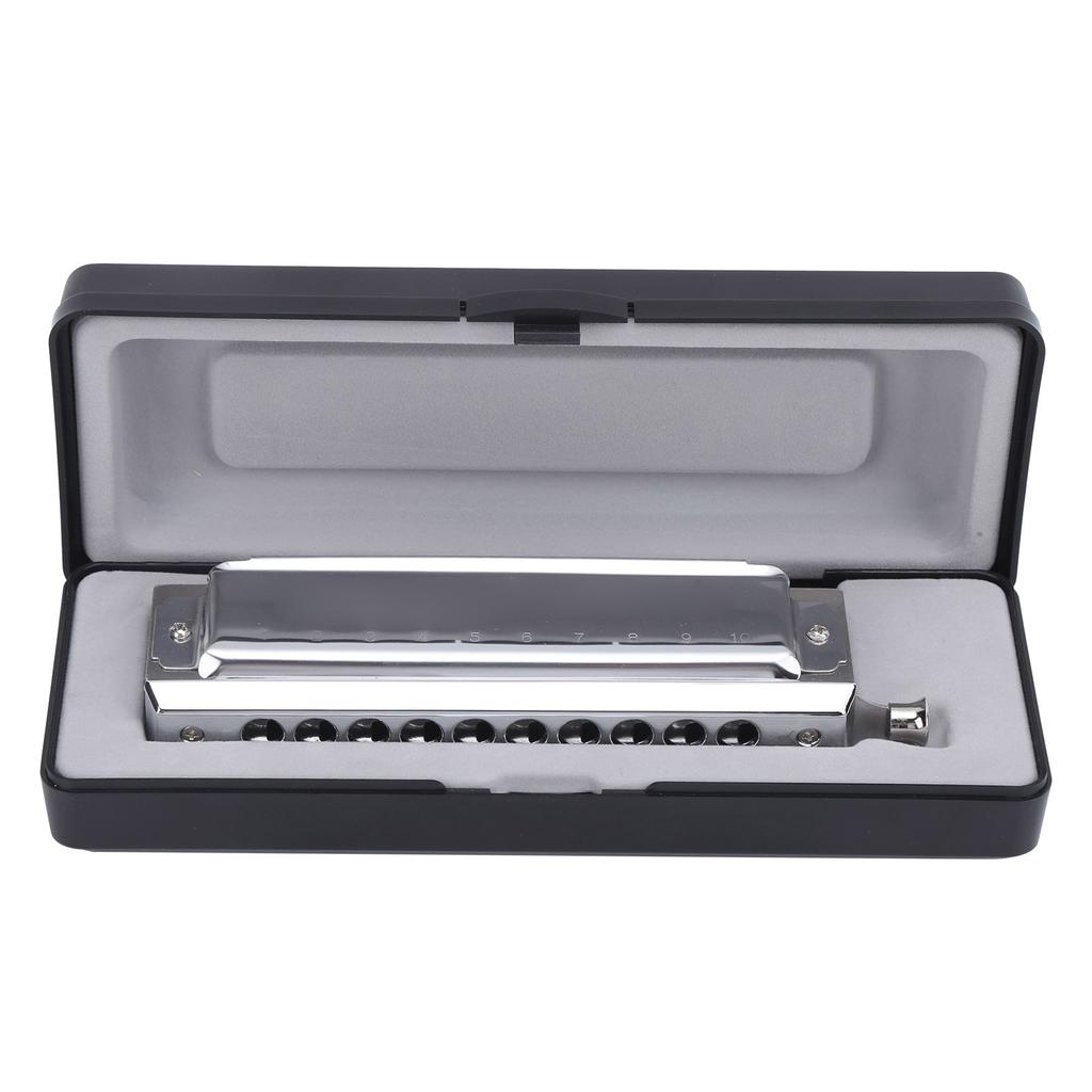 Chromatic Harmonica 10 Hole 40 Tone 2‑Sided Polyphonic Playing Mouth Organ Silver
