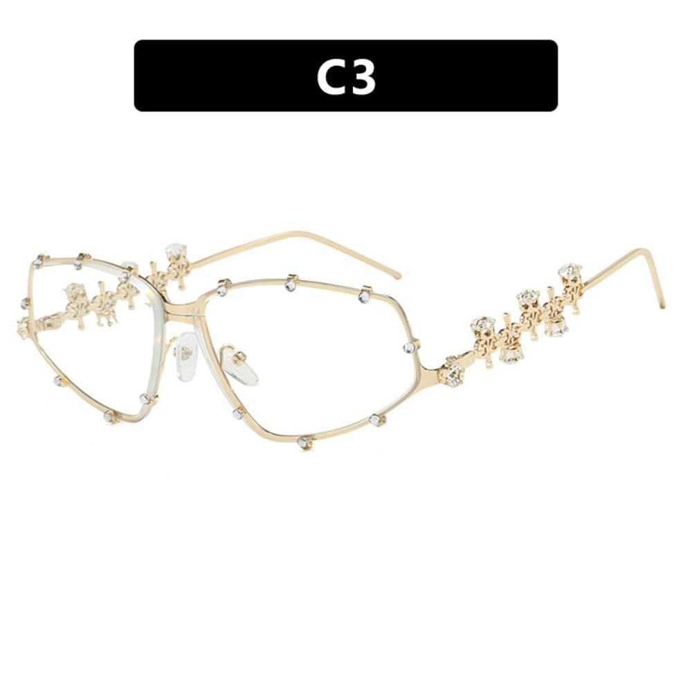

Eye Protection Oval Shades Frame Cat Eye Glasses Metal Bling Rhinestone Frame Eyewear Oversized Party Eyeglasses for Women Men