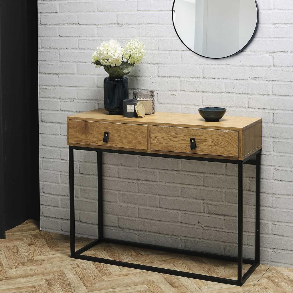 Console Cabinet with Drawers Abbot Black Oak