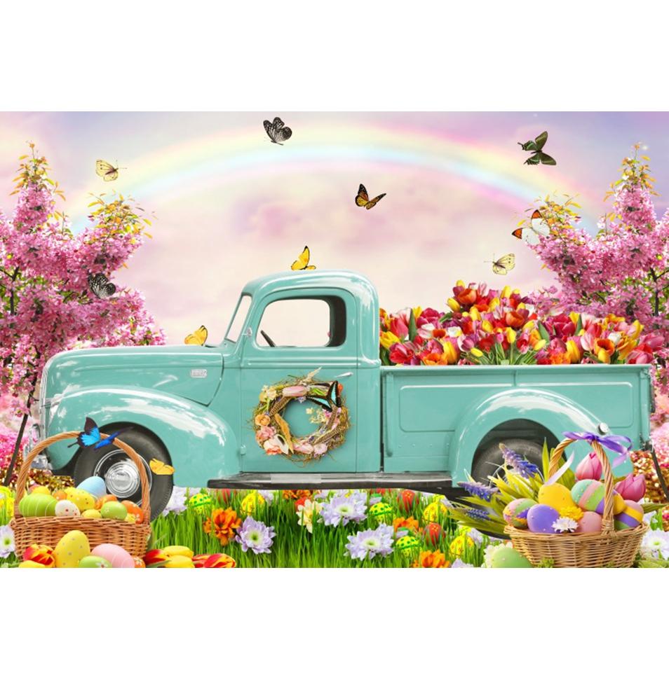 Spring Easter Natural Scenery Grassland Rabbit Theme Banner Backdrop, Children's Birthday Party Decoration Photography Backdrop