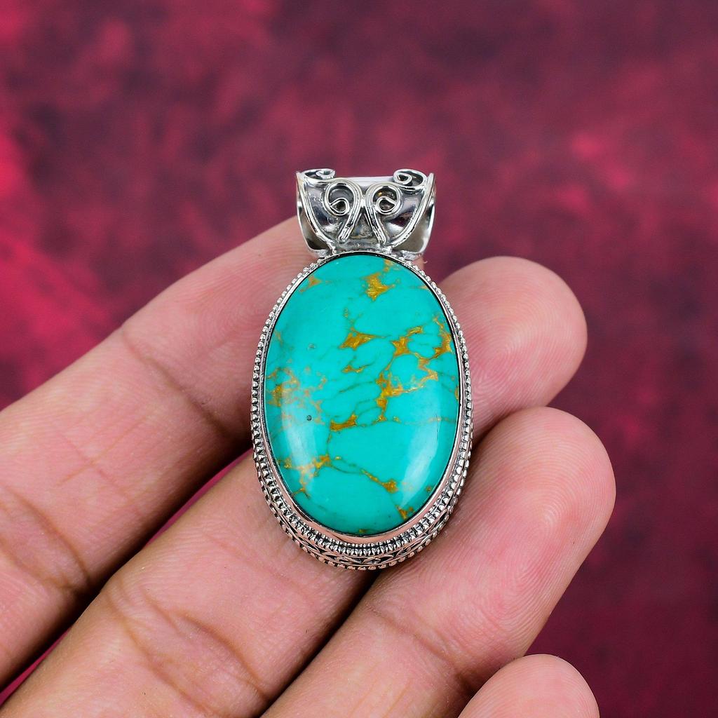Arizona Turquoise Gemstone Pendant, 925 Solid Sterling Silver Pendant Jewelry, Handmade Antique Jewelry Gift For Mother