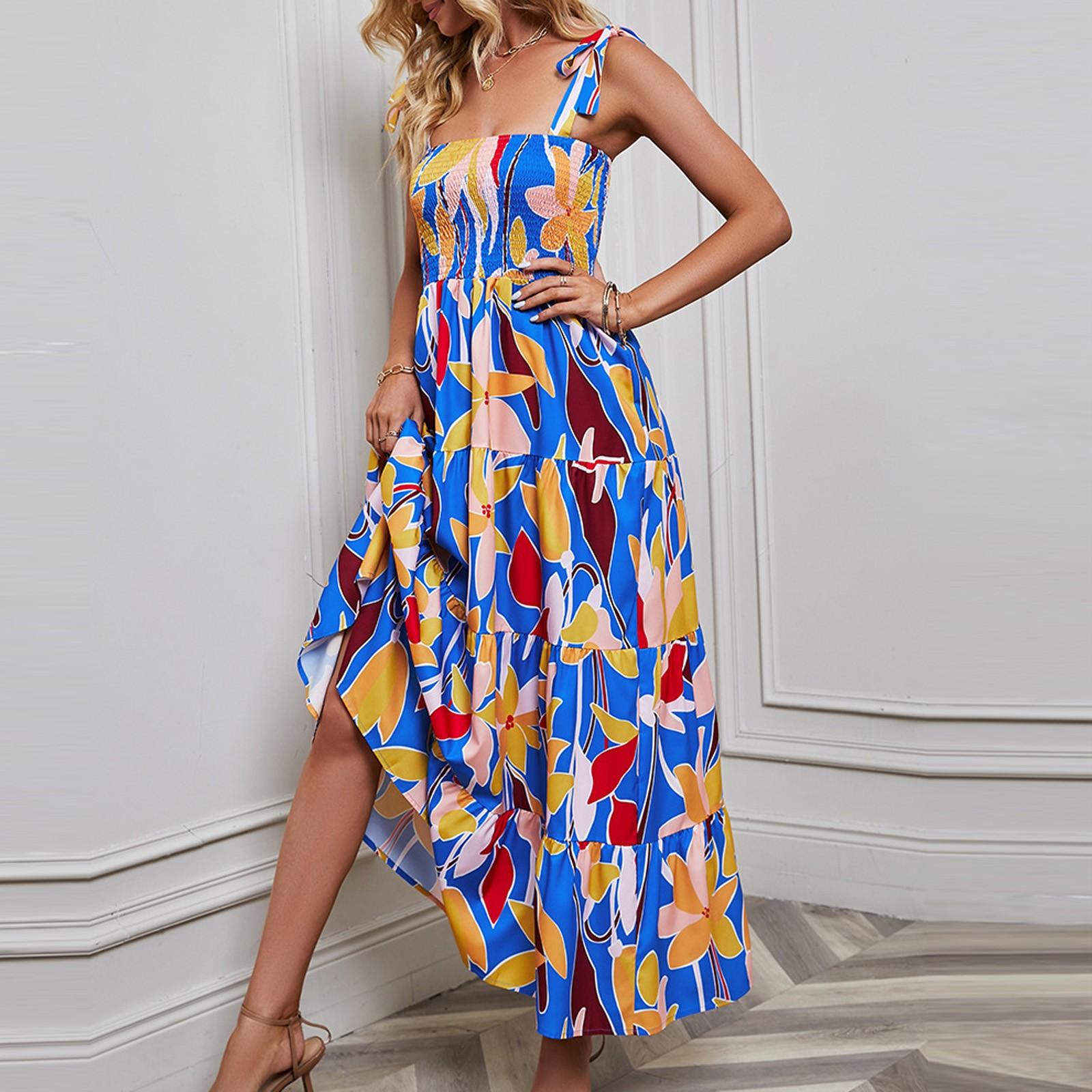 

Женское модное платье с круглым вырезом и рюшами на весну и лето M синий