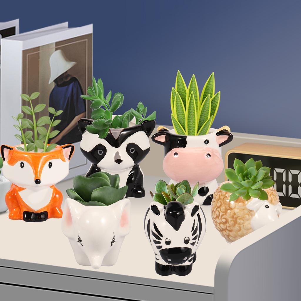 Succulent Flower Pots Creative Animal Ceramics Planter Garden Office Balcony Decoration for Small Plant Flower Cactus with Hole